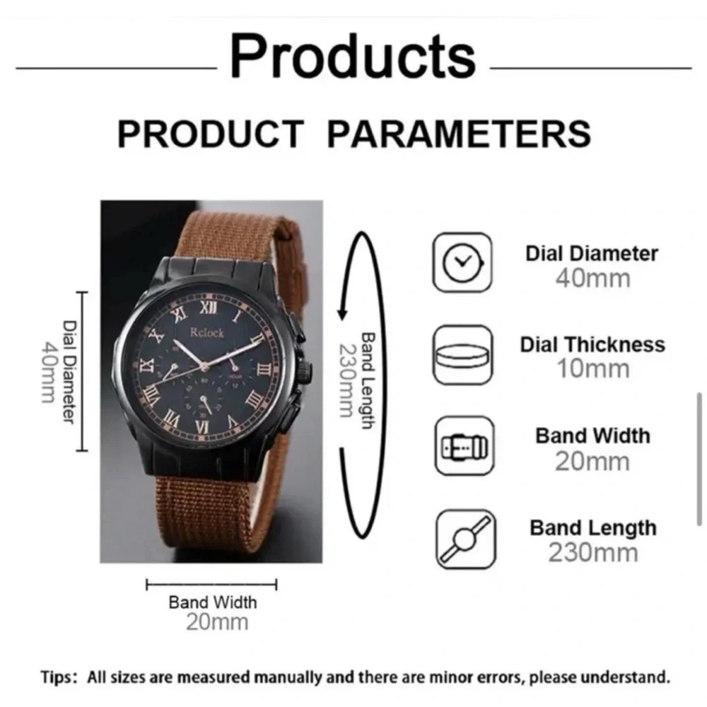 Men’s Watch Set Brown canvas band NEW